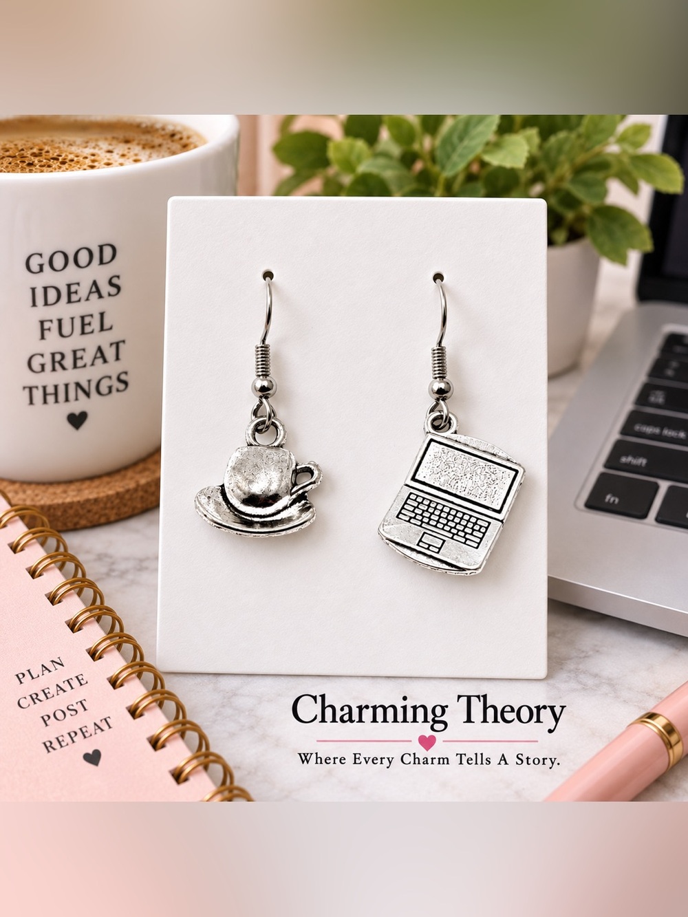 Laptop & Coffee Cup Mismatched Earrings – Blogger Writer Gift